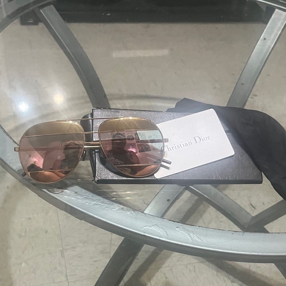 Dior Gold Frame Mirror Sunglasses with Pink Tint